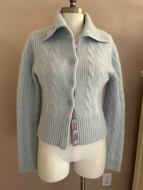 Tommy Hilfiger Pale Blue Cable Knit Button-Up short Cardigan L